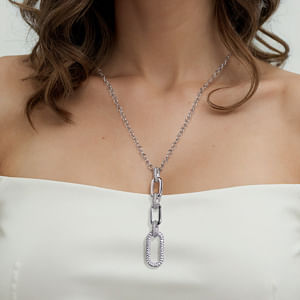 925 Sterling Silver Bujukan and White Sapphire Link Pendant Drop Necklace