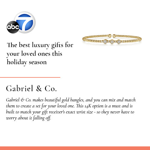 Gabriel & Co. 14K Yellow Gold Bujukan Bead and Hexagon Cluster Diamond Bangle featured on ABC7.com in 