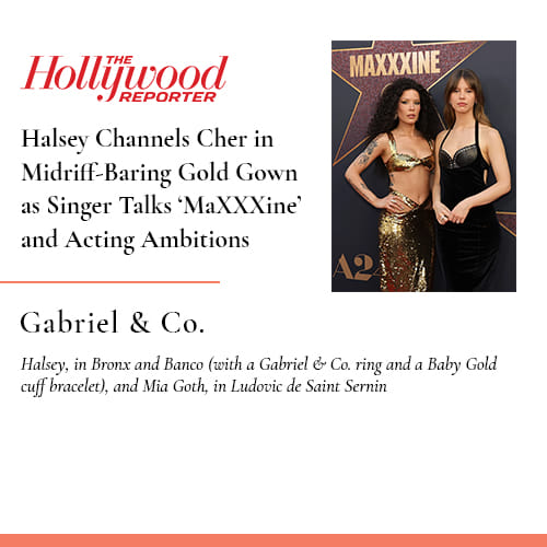 Gabriel & Co. 18K White and Yellow Gold Diamond Elongated Diamond Shape Ladies Ring featured on Halsey on hollywoodreporter.com