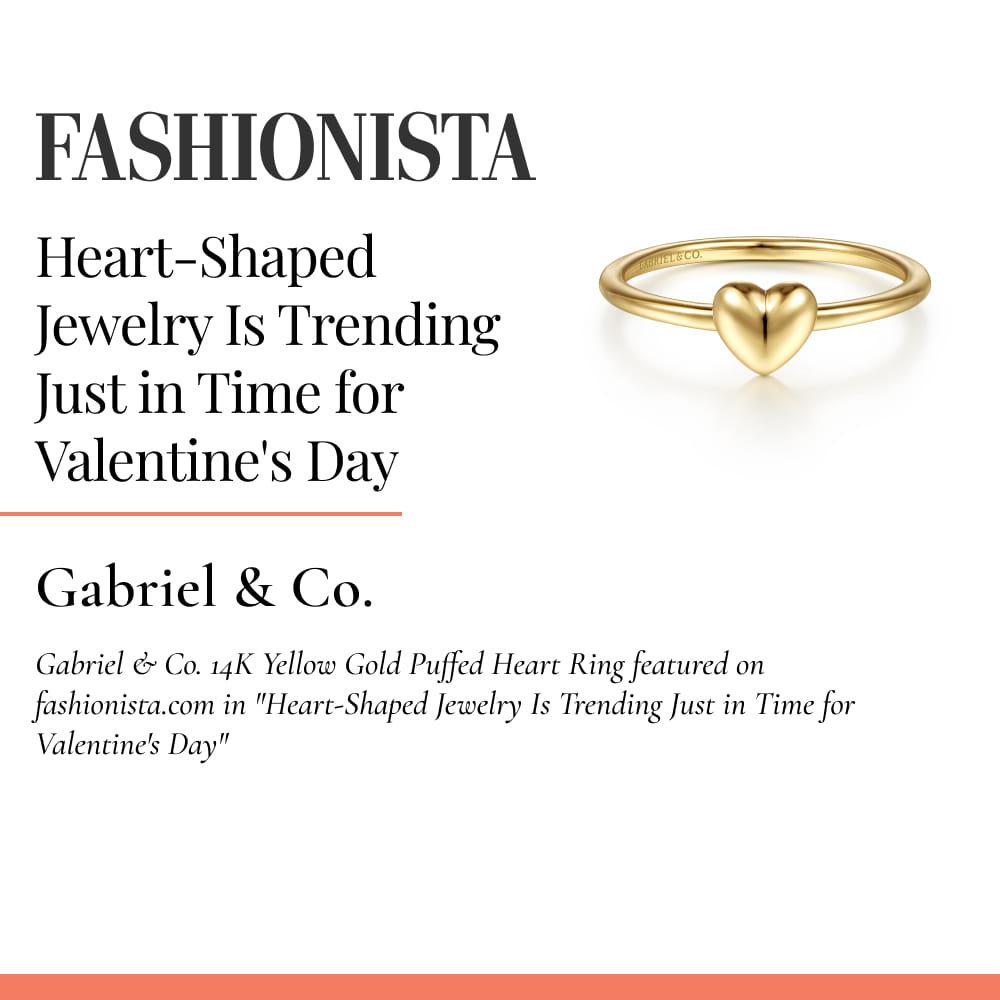Gabriel & Co. 14K Yellow Gold Puffed Heart Ring featured on fashionista.com in 