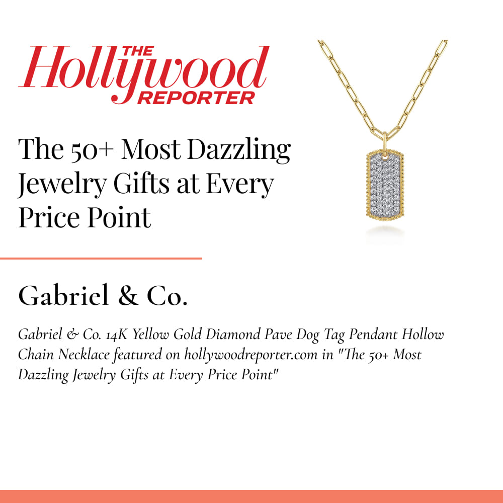 Gabriel & Co. 14K Yellow Gold Diamond Pave Dog Tag Pendant Hollow Chain Necklace featured on hollywoodreporter.com in 