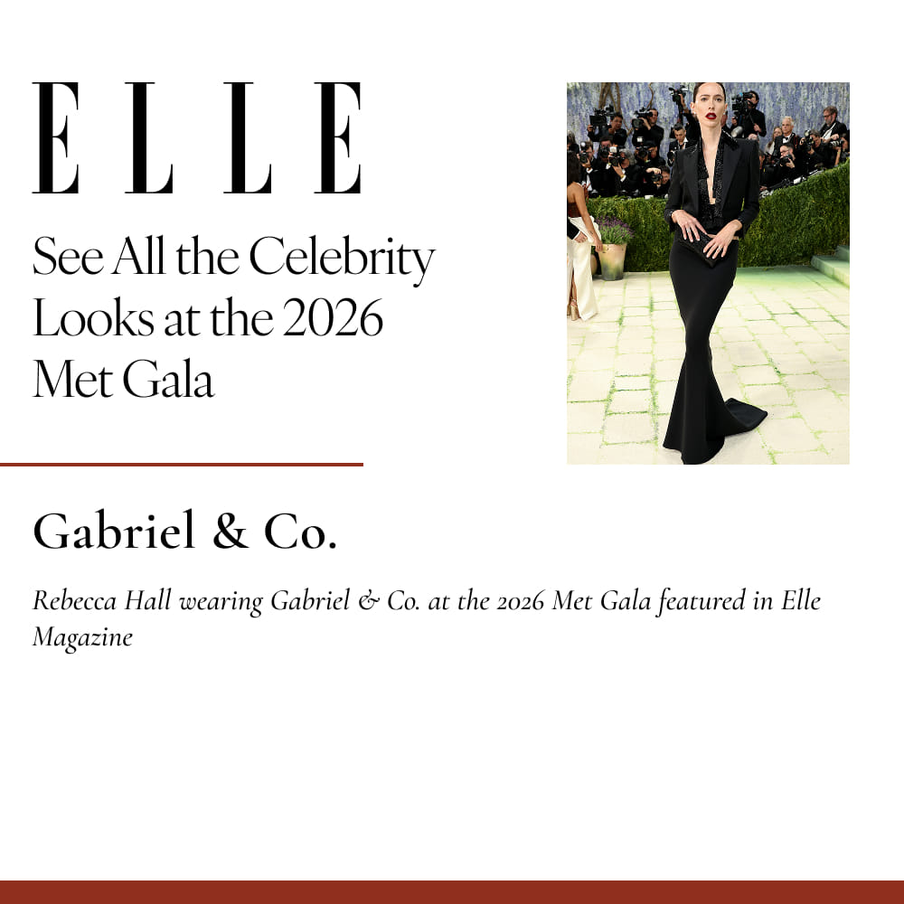 Rebecca Hall wearing Gabriel & Co. at the 2026 Met Gala featured in Elle Magazine 