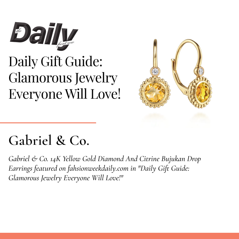 Gabriel & Co. 14K Yellow Gold Diamond And Citrine Bujukan Drop Earrings featured on fahsionweekdaily.com in 