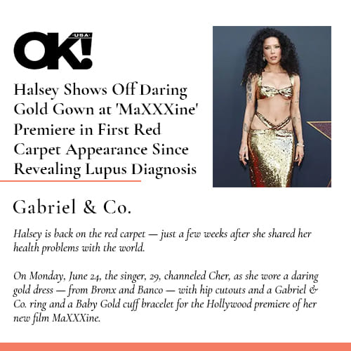 Gabriel & Co. 18K White and Yellow Gold Diamond Elongated Diamond Shape Ladies Ring featured on Halsey on okmagazine.com