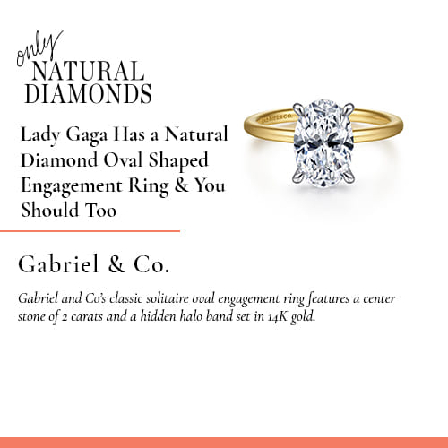 Gabriel & Co. 14K White-Yellow Gold Hidden Halo Oval Diamond Engagement Ring featured on naturaldiamonds.com in 