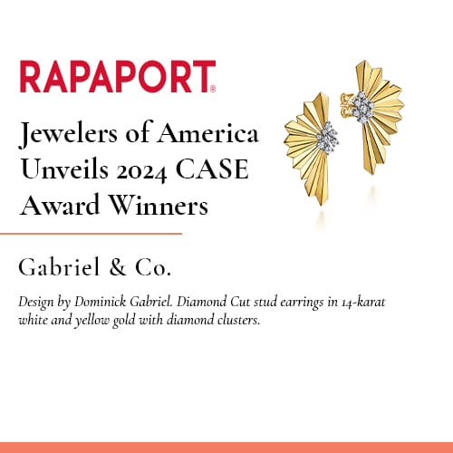Gabriel & Co. Diamond Cut and Cluster Diamond Stud Earrings featured on rapaport.com in 