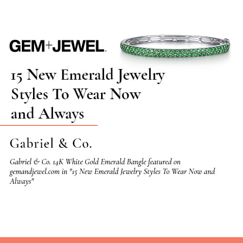 Gabriel & Co. 14K White Gold Emerald Bangle featured on gemandjewel.com
