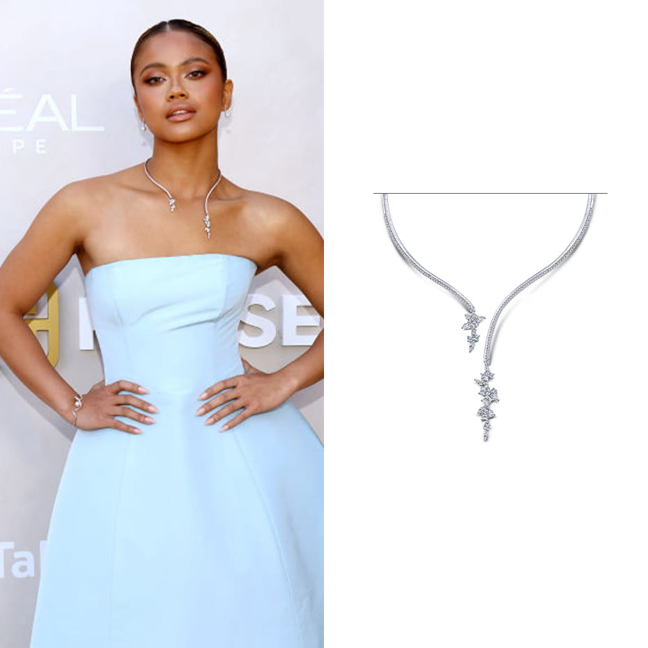 Gen Z F1 Racer, Bianca Bustamante, wearing a Gabriel & Co. necklace.
