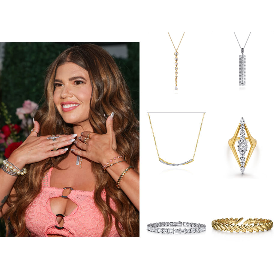 Television Personality, Chanel West Coast, wears Gabriel & Co. necklaces, ring, and bracelets