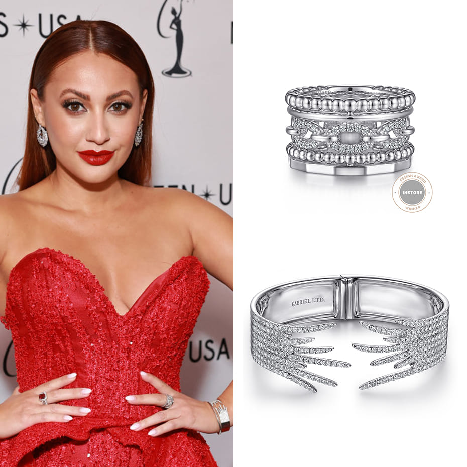 Actress, Francia Raisa, wearing a Gabriel & Co. Cuff and ring