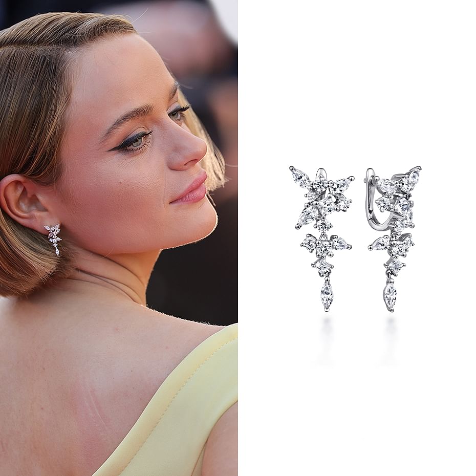 Actress, Joey King, wearing Gabriel & Co. earrings