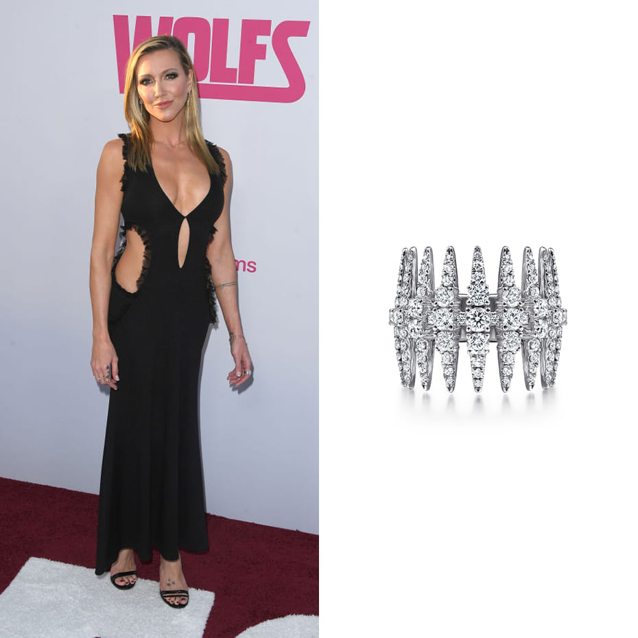 Actress, Katie Cassidy, wearing a Gabriel & Co. ring (Style#: LR51574W84JJ ) to Apple TV's premiere of Wolfs