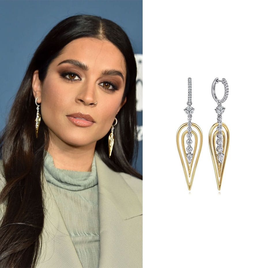 TV Host, Lilly Singh, wearing Gabriel & Co. earrings and necklace.