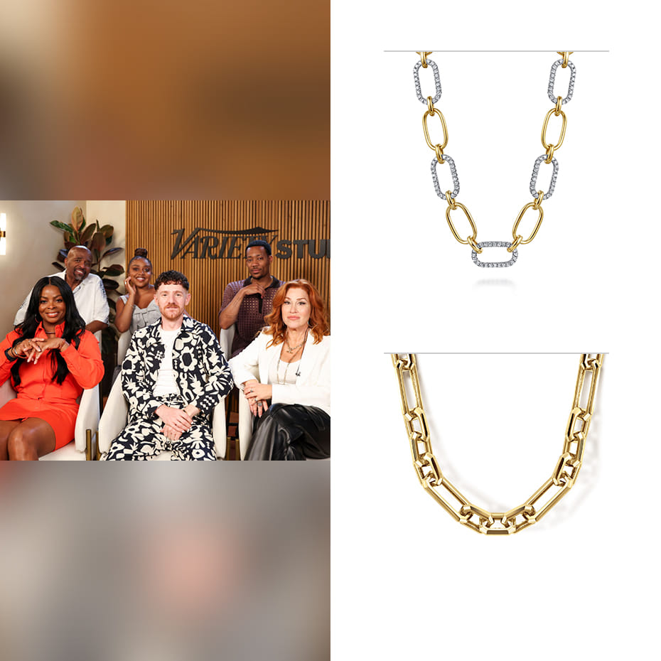 Actress, Lisa Ann Walter, wearing Gabriel & Co. necklaces