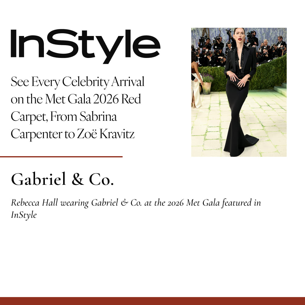 Rebecca Hall wearing Gabriel & Co. at the 2026 Met Gala featured in InStyle 
