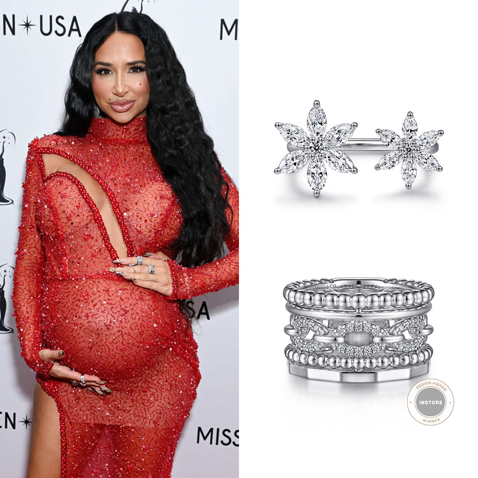Best selling author and life coach, Natasha Graziano, wearing Gabriel & Co. rings