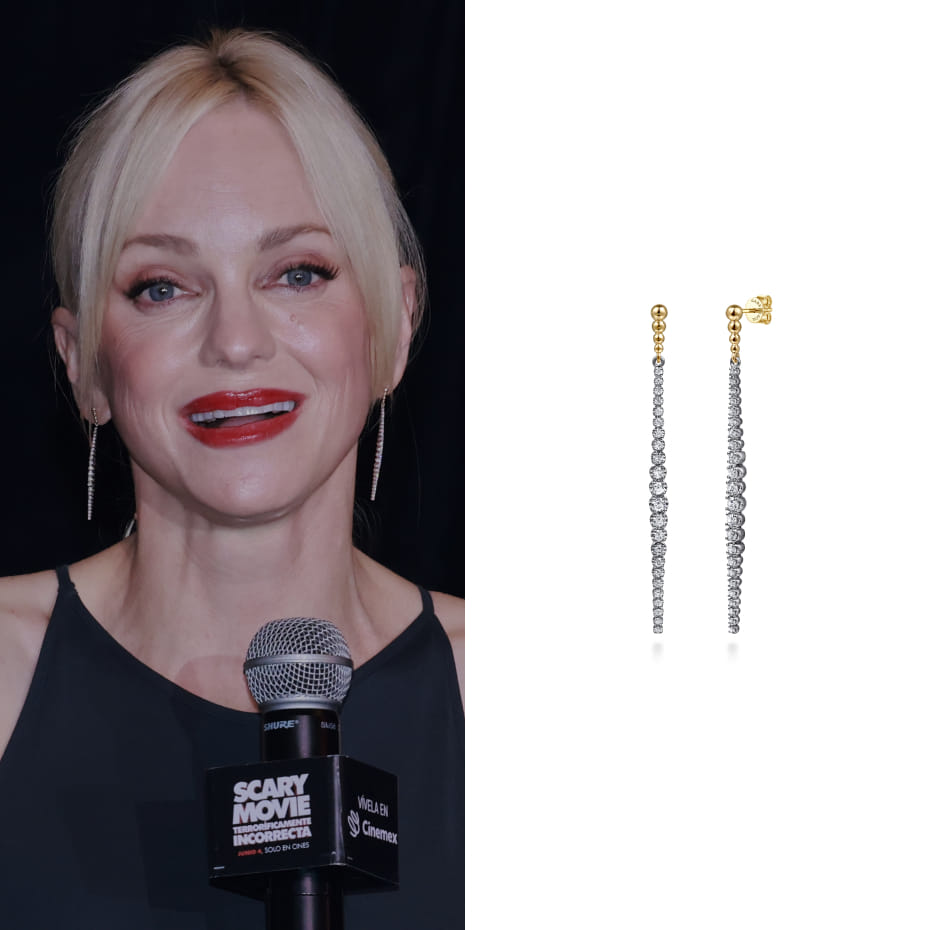 Anna Faris attended the Scary Movie Mexico Fan Event, wearing Gabriel & Co. Bujukan Punk diamond stud drop earrings in mixed gold.
