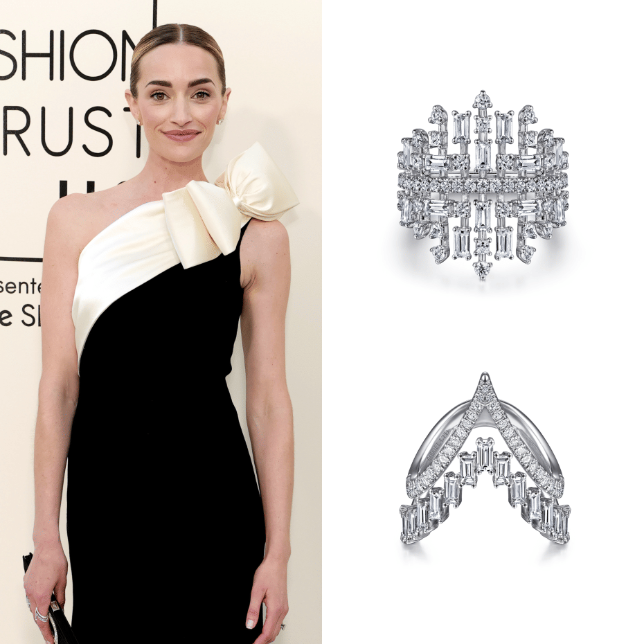 Actress, Brianne Howey, wearing Gabriel & Co. rings to the Fashion Trust U.S. Awards 2025 