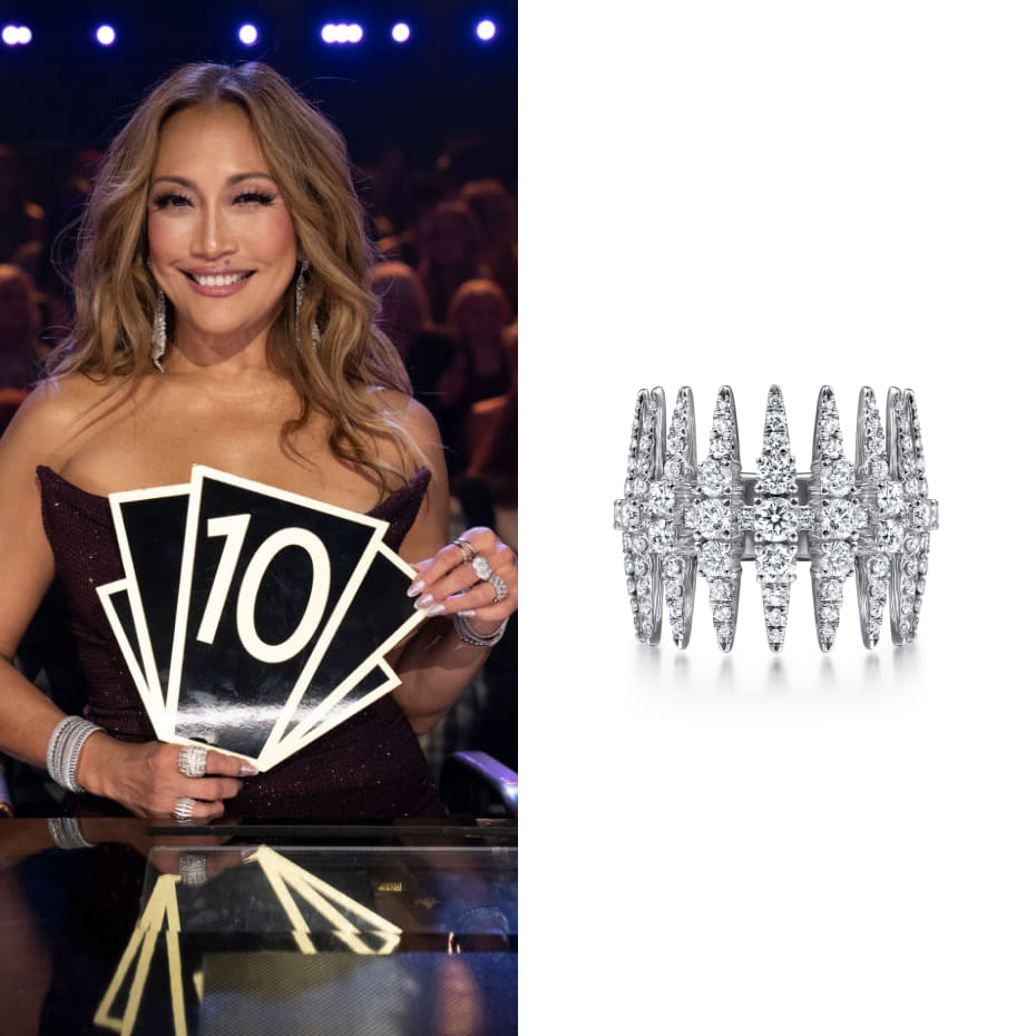 Dancing with the Stars Judge, Carrie Ann Inaba, wearing a Gabriel & Co. ring during the Dancing with the Stars Semi-Finals