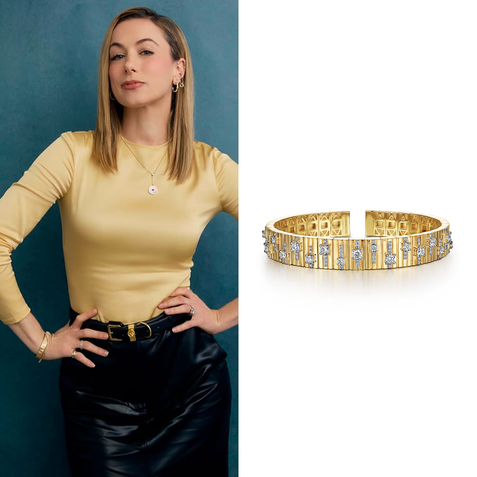 Actress and Comedian, Iliza Shlesinger, wearing a Gabriel & Co. bangle on Deadline.com for the story, 
