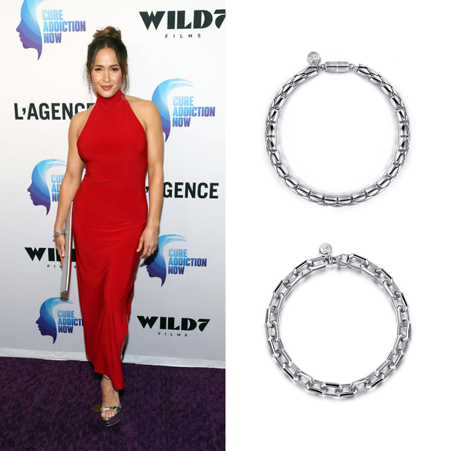 Actress, Jaina Lee Ortiz, wearing Gabriel & Co. bracelets to the “Cure Addiction Now” Inaugural Fundraising Event