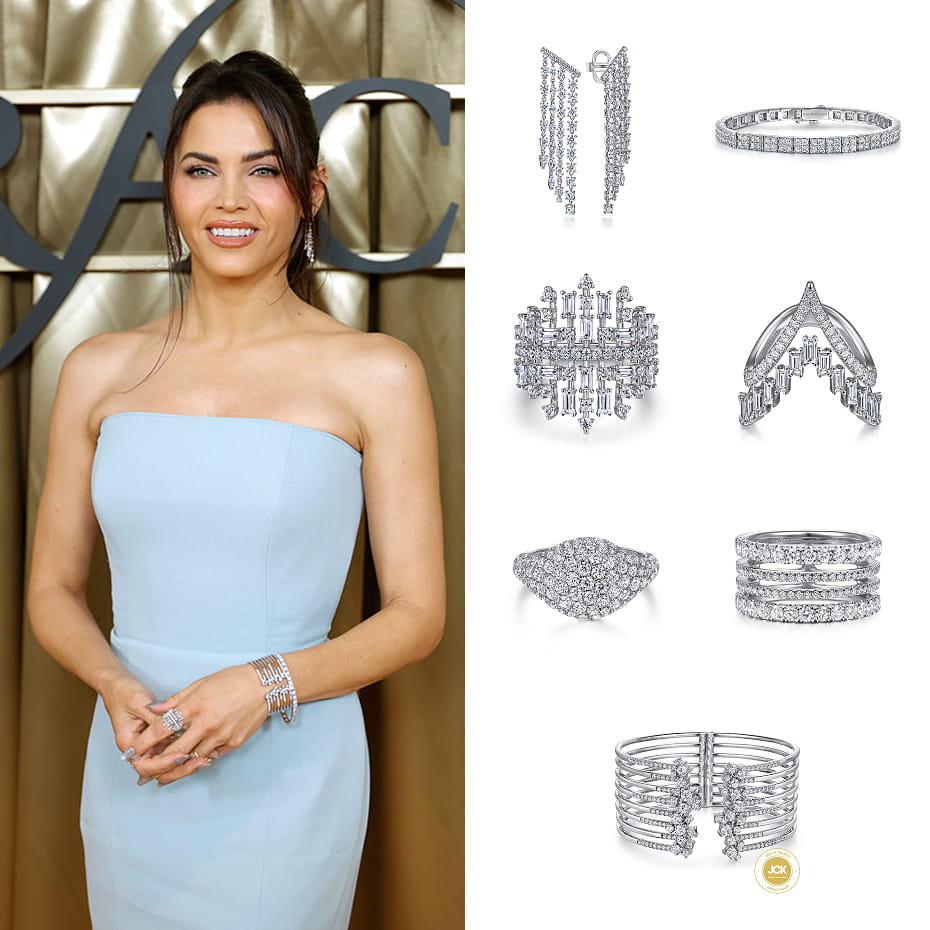 Jenna Dewan attended the 50th Annual Gracie Awards in LA wearing Gabriel & Co. earrings, rings, and bracelets. 