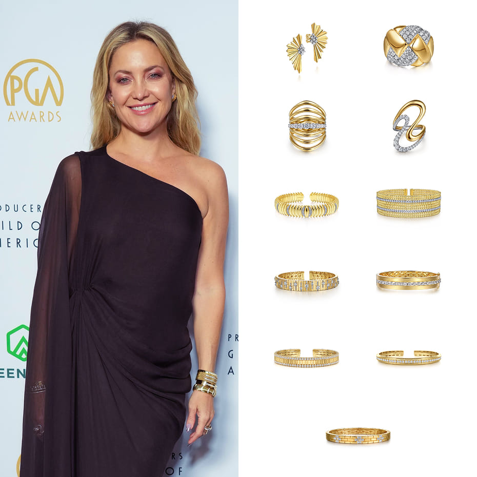 Actress, Kate Hudson, wearing Gabriel & Co. to the 36th Producers Guild of America Awards. 