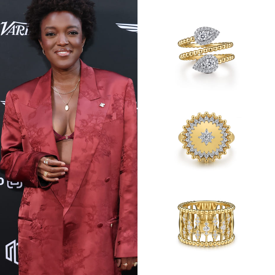 Actress Krys Marshall attended the One House Toast to the Emmys wearing Gabriel & Co. rings.