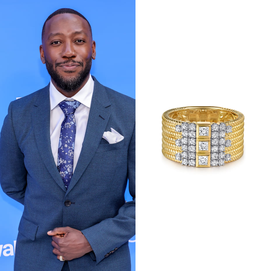 Actor Lamorne Morris attended the ESSENCE Black Women in Hollywood Awards wearing a Gabriel & Co. ring.