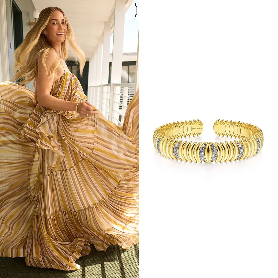 Lauren Conrad was featured in People Magazine’s cover story, “Why I Chose a Normal Life,” wearing a Gabriel & Co. crescent moon cuff with diamond pavé stations in yellow gold.
