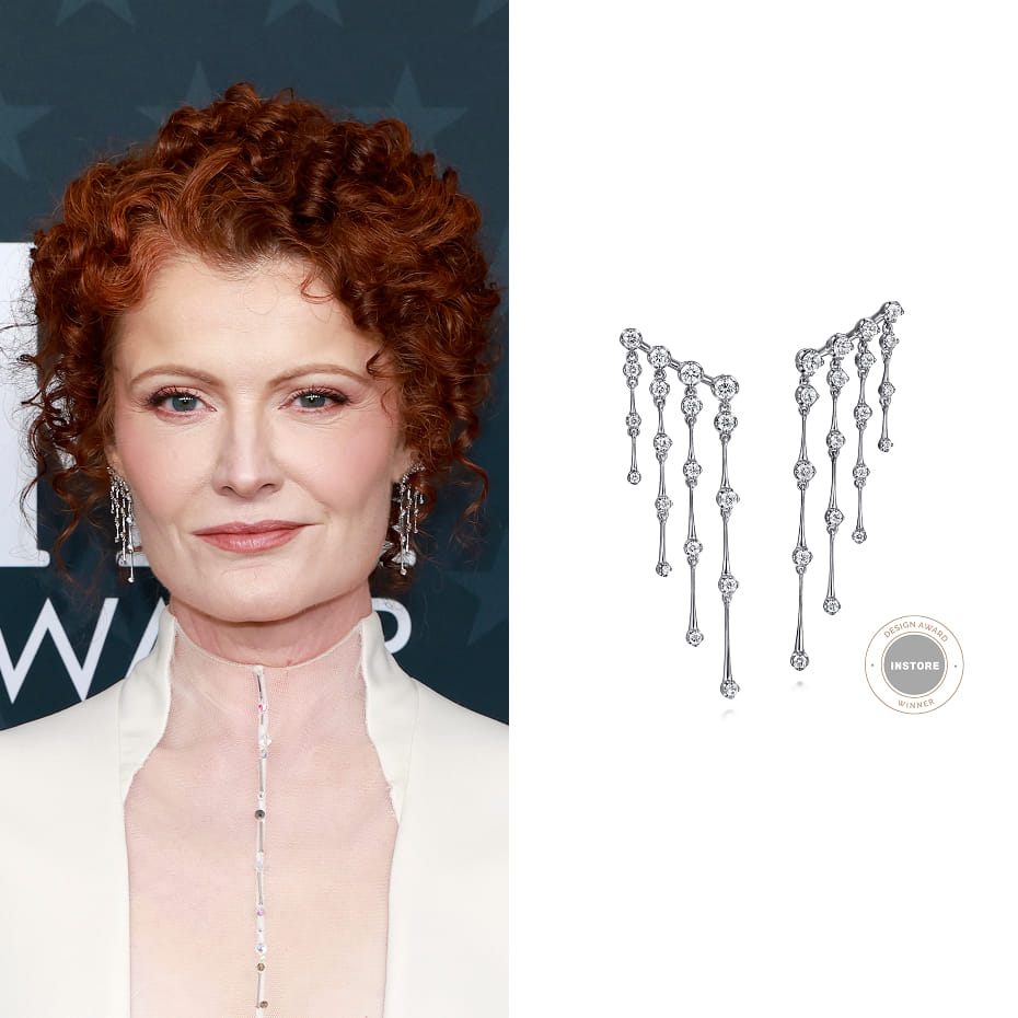 Rebecca Wisocky attended the 31st Annual Critics Choice Awards on behalf of Ghosts, wearing a Gabriel & Co. diamond tassel ear climber in 14K White Gold.