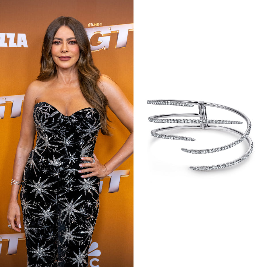 Actress Sofía Vergara filmed an episode of America's Got Talent wearing a Gabriel & Co. diamond bangle.