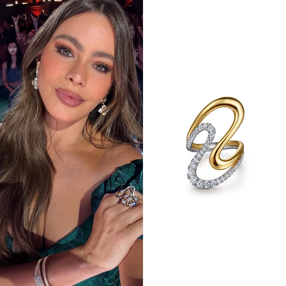 Actress Sofía Vergara filmed an episode of America's Got Talent wearing a Gabriel & Co. diamond ring.