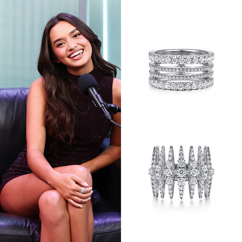 Actress Sophia Hammons had a press day for Freakier Friday wearing Gabriel & Co. diamond rings in 14K and 18K White Gold.