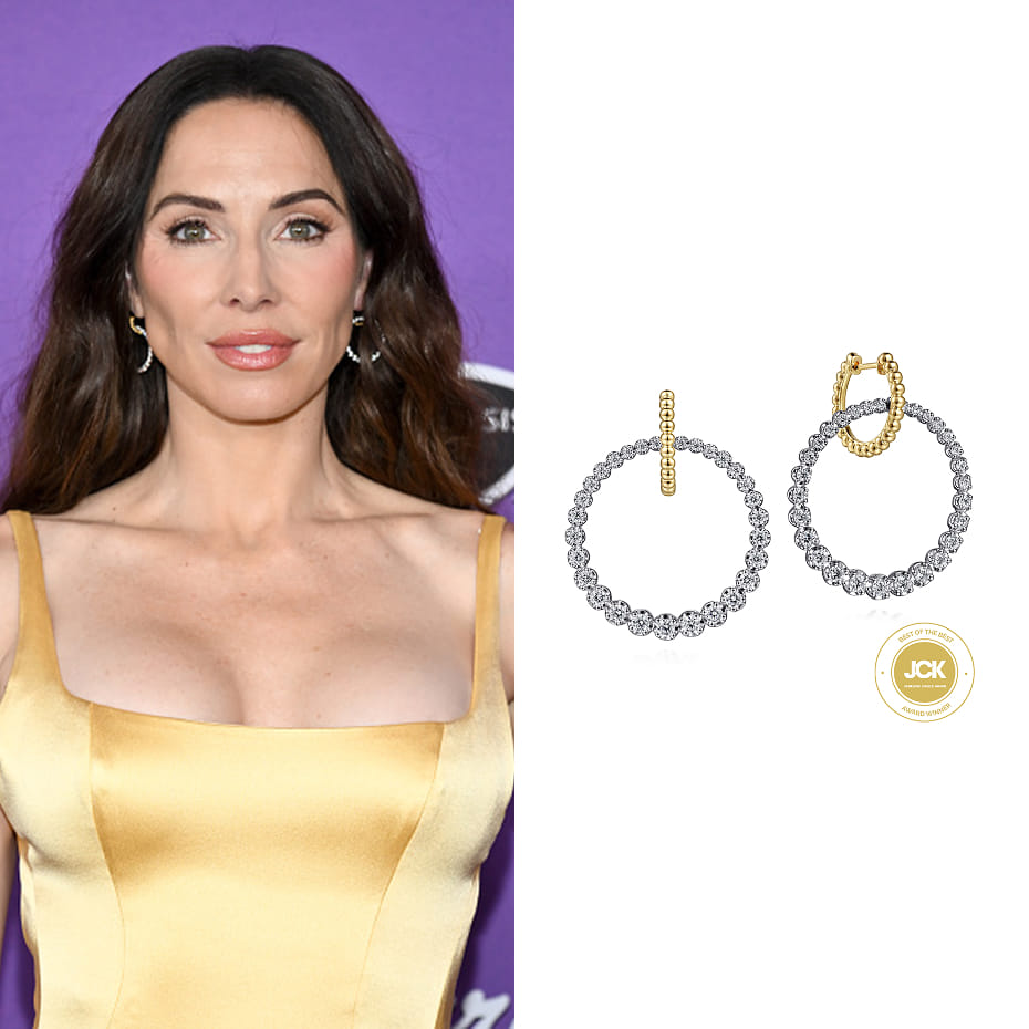 Comedian and actress Whitney Cummings attended the Freakier Friday premiere last night in Los Angeles, wearing Gabriel & Co. earrings.