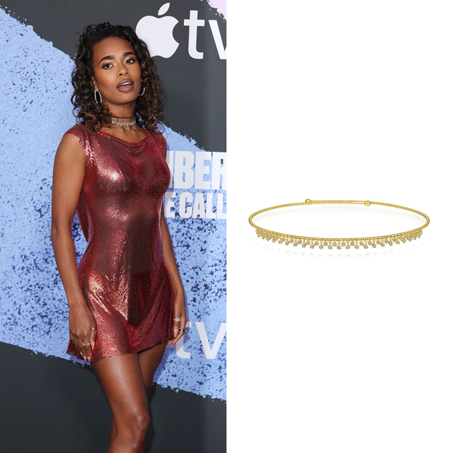 Actress. Zaria, wearing a Gabriel & Co. necklace to the Premiere Of Apple TV+'s 