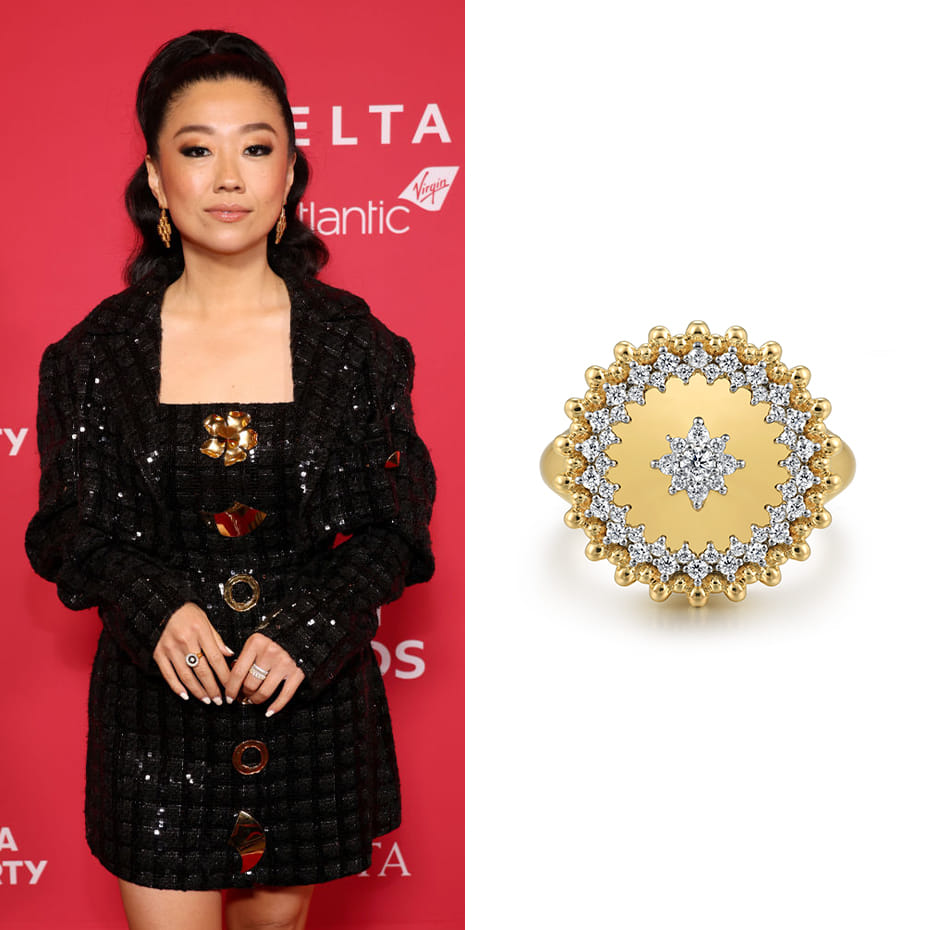 Actress, Sherry Cola, wearing a Gabriel & Co. ring to the 2024 BAFTA TV Tea Party 