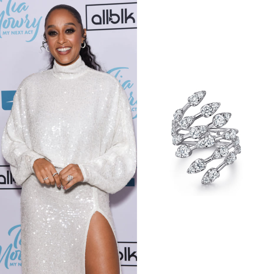 Actress, Tia Mowry, wearing a Gabriel & Co. ring