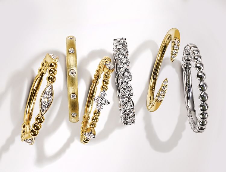 Stackable cheapest gold rings: matching Wedding Band, Single Prong Band, Half Eternity, 9K, 9ct Yellow Gold, stacking rings, Simulated Diamond ring