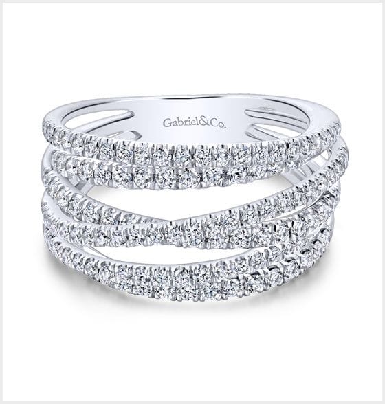 White Gold Layered Wide Band Diamond Fashion Ring