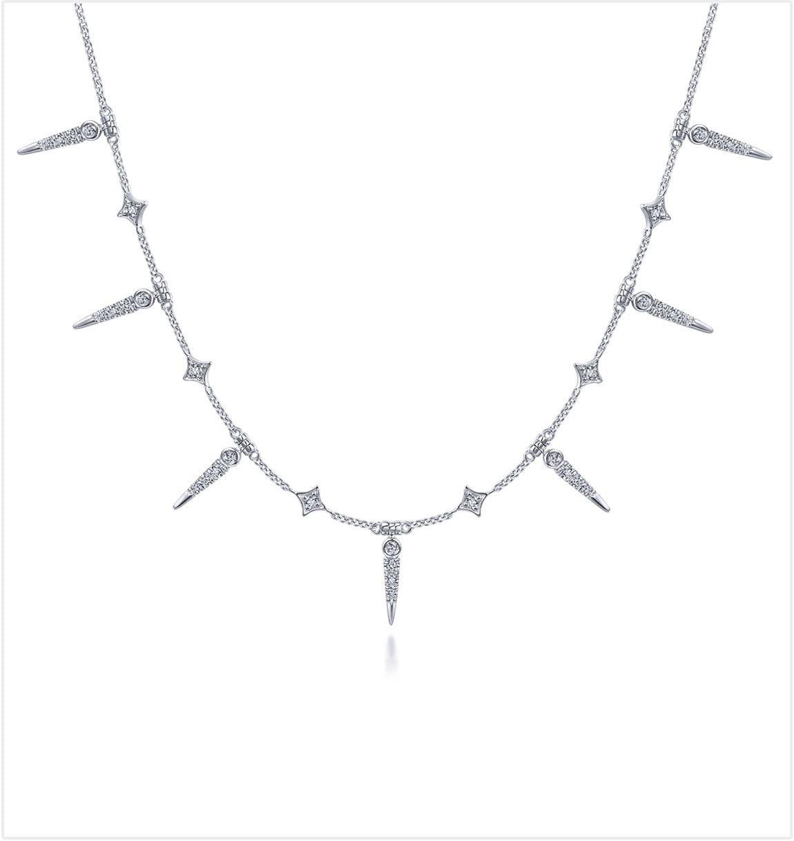 White Gold Alternating Diamond Spike Fashion Necklace
